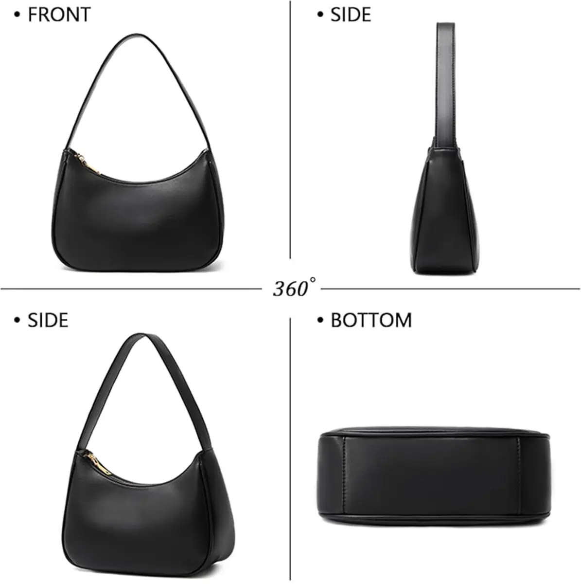 CYHTWSDJ Black Hobo Tote Handbag Mini Clutch Purse with Zipper Closure | Cute PU Leather Shoulder Bag for Women - view 6