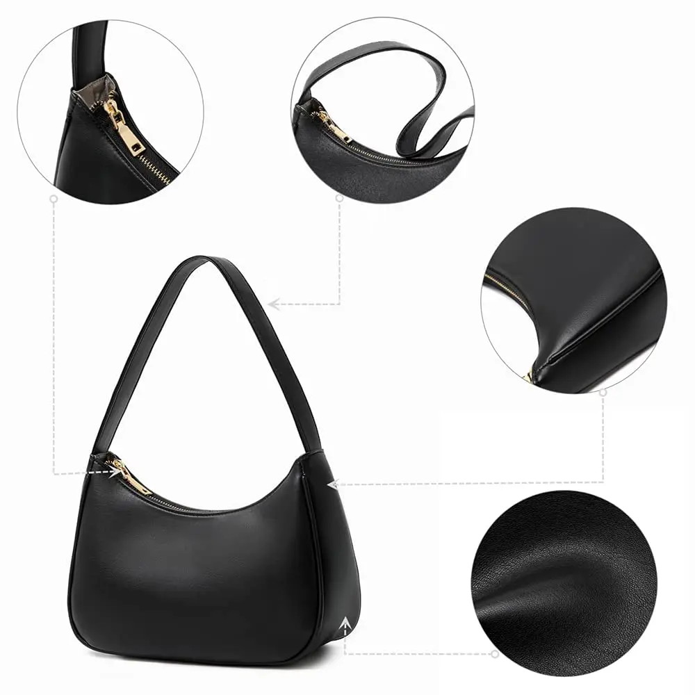 CYHTWSDJ Black Hobo Tote Handbag Mini Clutch Purse with Zipper Closure | Cute PU Leather Shoulder Bag for Women - view 7