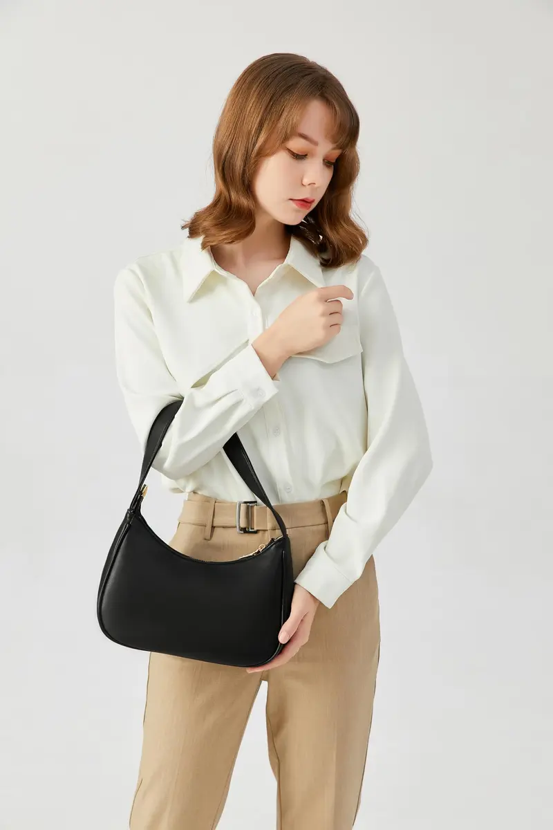 CYHTWSDJ Black Hobo Tote Handbag Mini Clutch Purse with Zipper Closure | Cute PU Leather Shoulder Bag for Women - view 3
