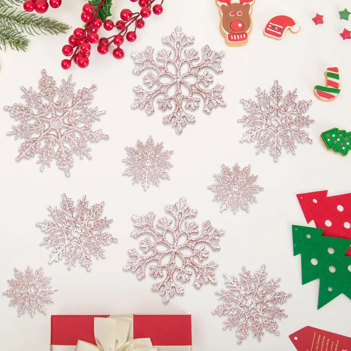GuassLee 36 Pack Plastic Rose Gold Snowflake Ornaments | Winter Decorations for Christmas & Holiday Season - view 5