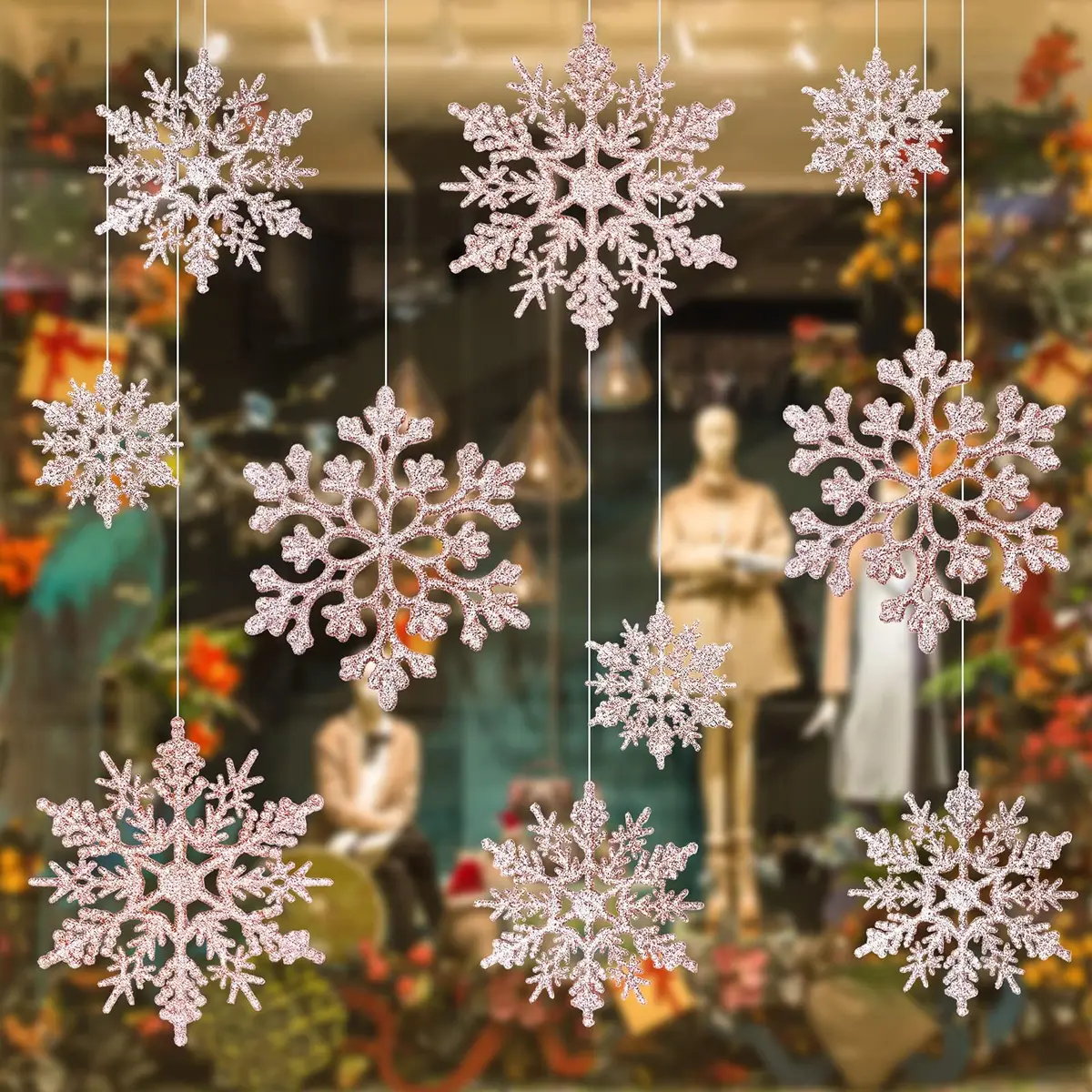 GuassLee 36 Pack Plastic Rose Gold Snowflake Ornaments | Winter Decorations for Christmas & Holiday Season - view 6