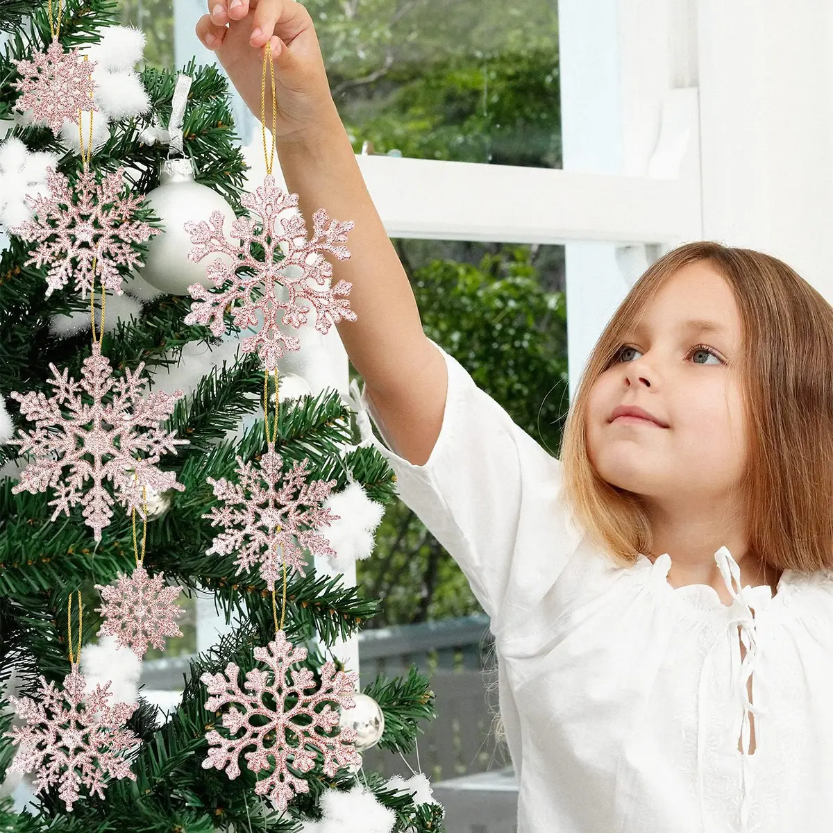 GuassLee 36 Pack Plastic Rose Gold Snowflake Ornaments | Winter Decorations for Christmas & Holiday Season - view 2