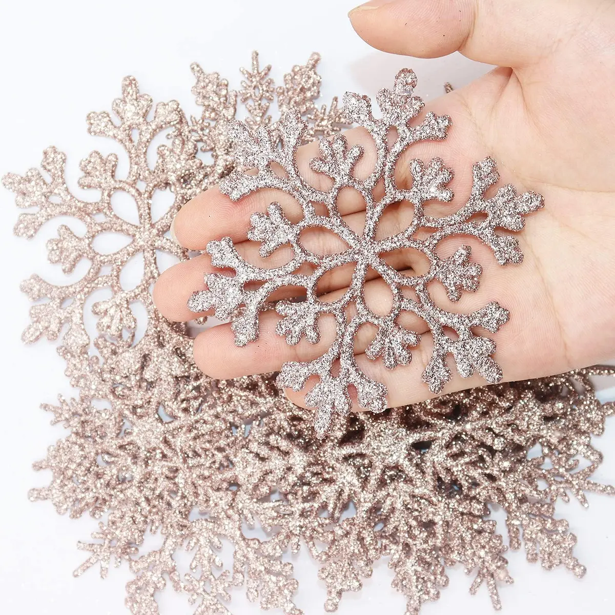 GuassLee 36 Pack Plastic Rose Gold Snowflake Ornaments | Winter Decorations for Christmas & Holiday Season - view 3