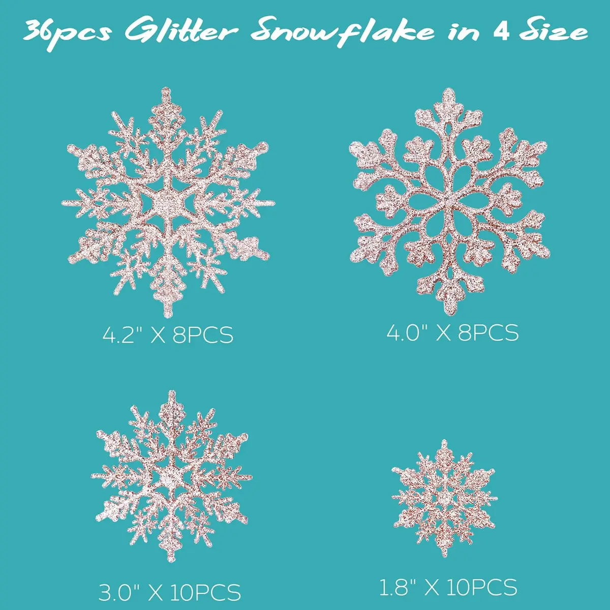 GuassLee 36 Pack Plastic Rose Gold Snowflake Ornaments | Winter Decorations for Christmas & Holiday Season - view 4