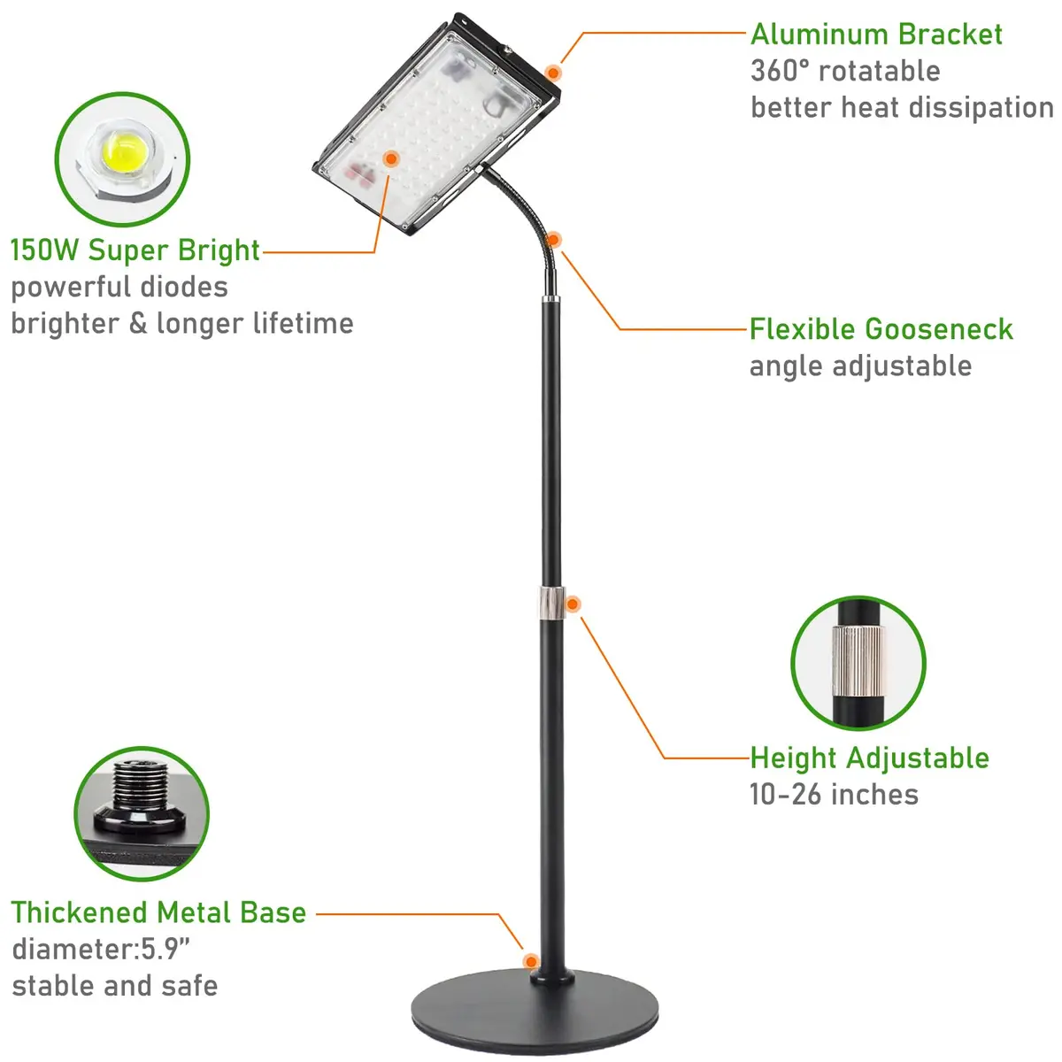 LBW Grow Light for Indoor Plants, Full Spectrum Desk LED Plant Light | Adjustable, Energy Efficient, 30W - view 4