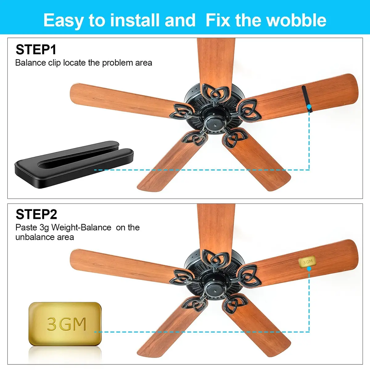 HFYHWT Ceiling Fan Balancing Kit 20PCS | Stop Wobble Noise, Universal Fit, No Tools Needed - view 6