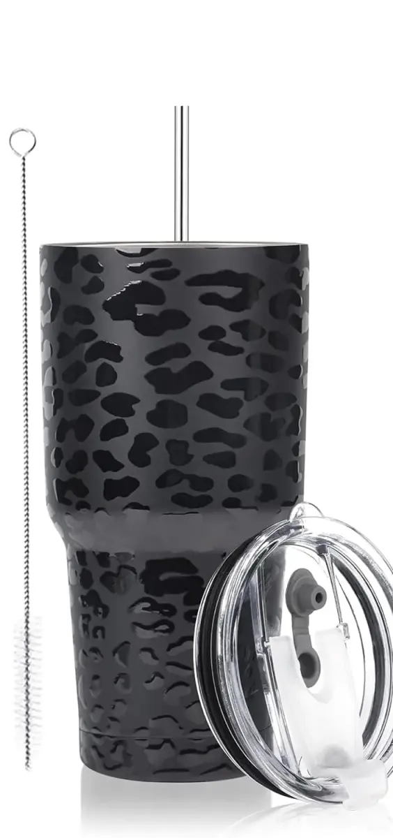 D·S 30oz Leopard Tumbler 890ml (30 fl oz) | Insulated Stainless Steel Travel Mug with Straws - main product image