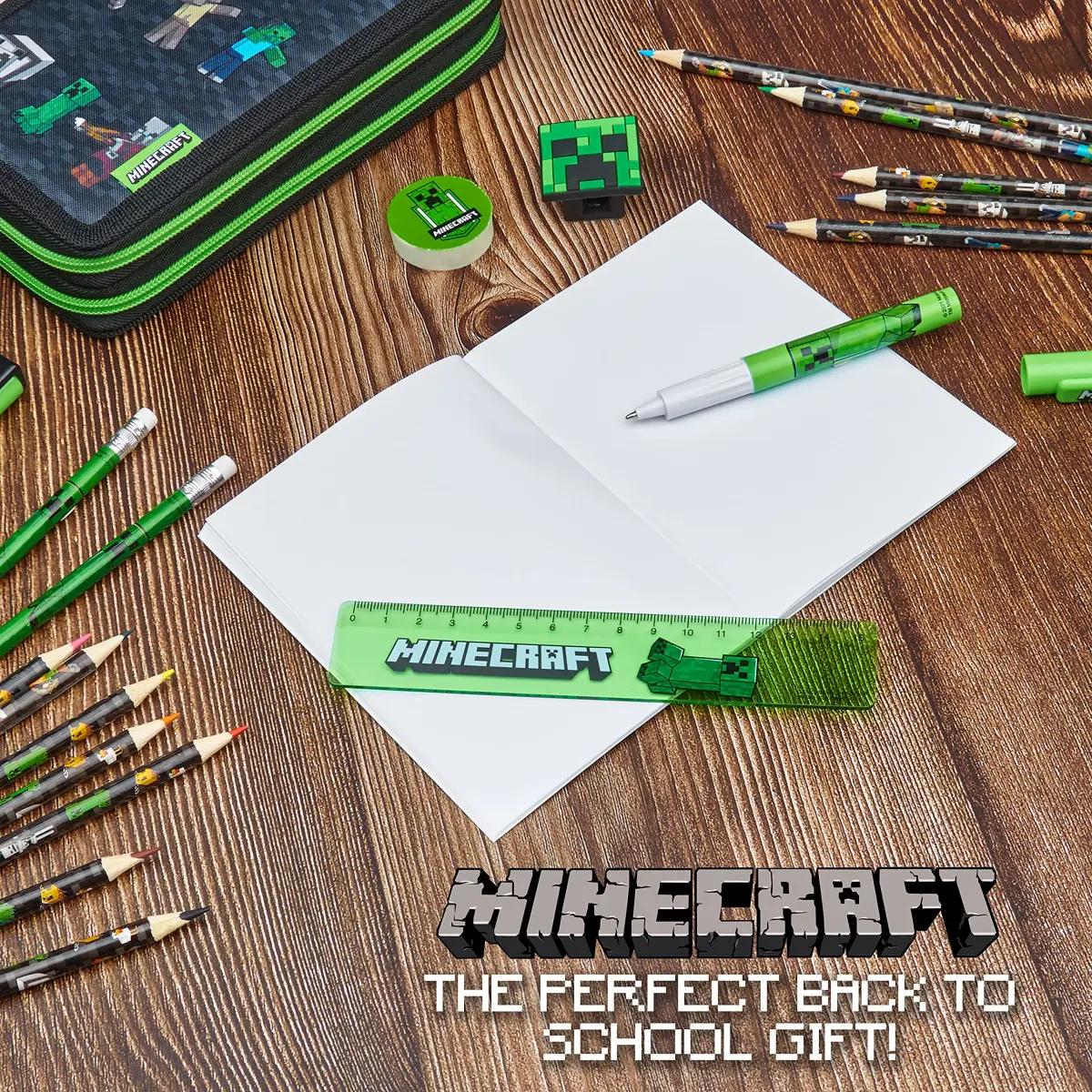 Minecraft Kids Pencil Case Stationery Pens Colored Pencils Notebook School Supplies Gamer Gifts for Boys (Black) | 2 Compartment Zippered Organizer - view 4