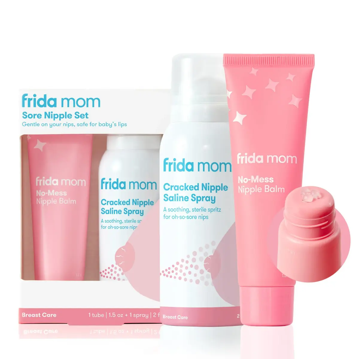 Frida Mom Nipple Saline Spray and Balm Set | 2 fl oz (59ml) Spray, 1.5 fl oz (44ml) Balm | Soothes & Hydrates Sore Nipples - main product image