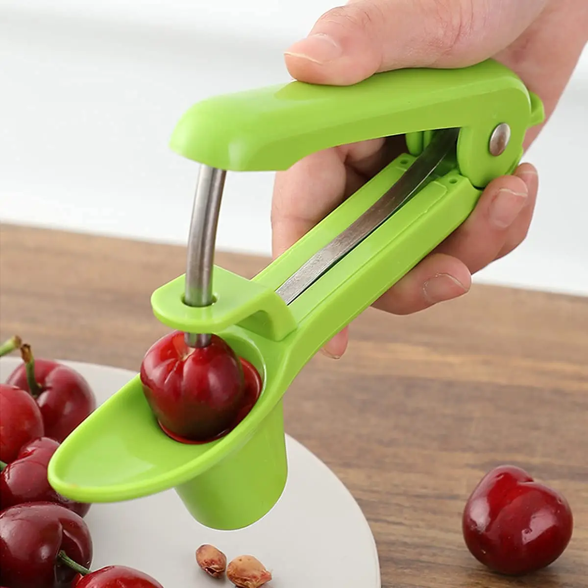 Racoshk Cherry Pitter Tool, Green | Food-Grade Stainless Steel & ABS, Easy to Use & Clean (1 Count) - view 4
