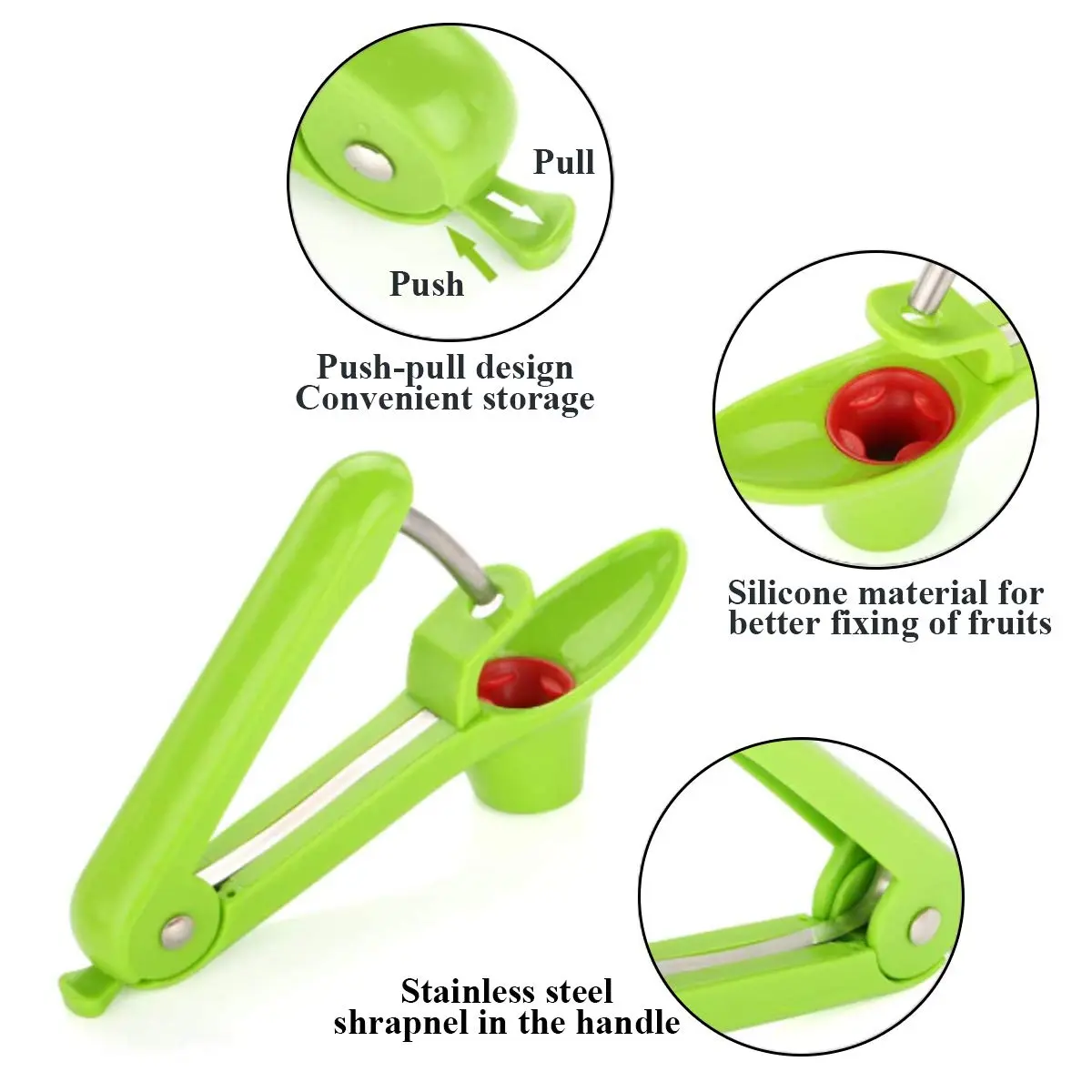 Racoshk Cherry Pitter Tool, Green | Food-Grade Stainless Steel & ABS, Easy to Use & Clean (1 Count) - view 3