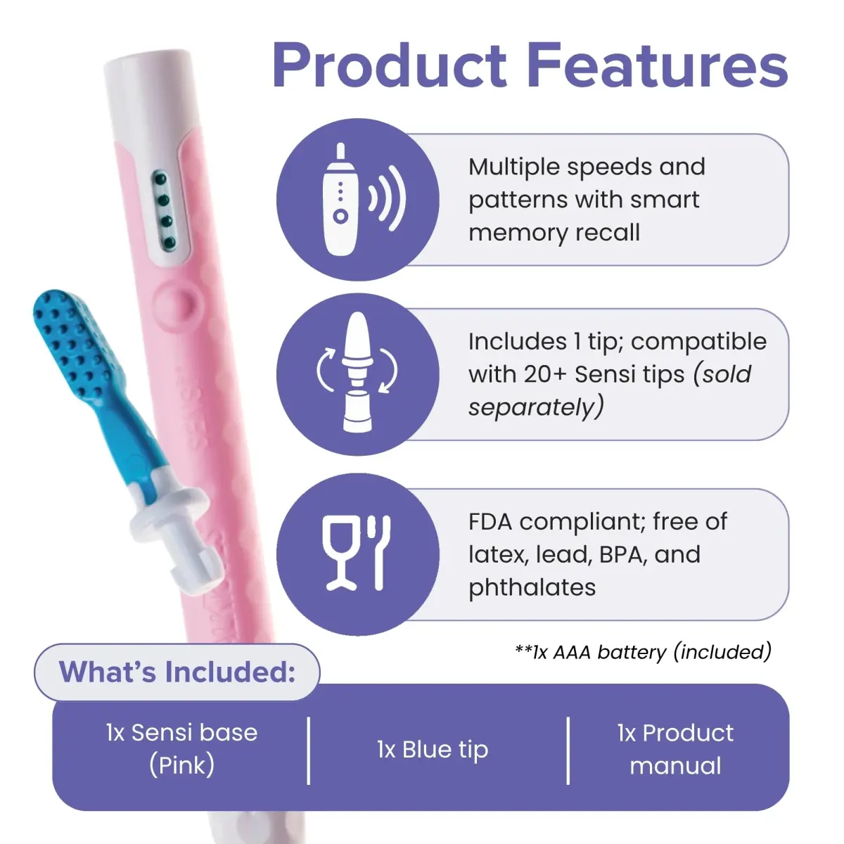 TalkTools Sensi Oral Motor Therapy Essential Vibration Tool with Chewy Tip for Speech & Feeding Development (Pink) - view 3