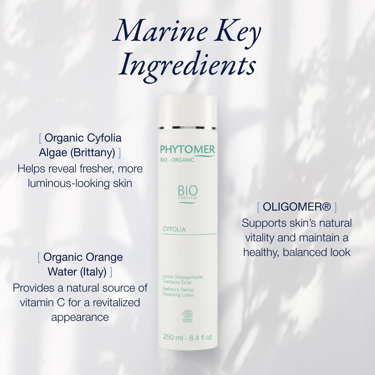 Phytomer Cyfolia Organic Face Toning Cleansing Lotion (250 ml) | Organic Marine Algae & Orange Water for Radiant Skin - view 5