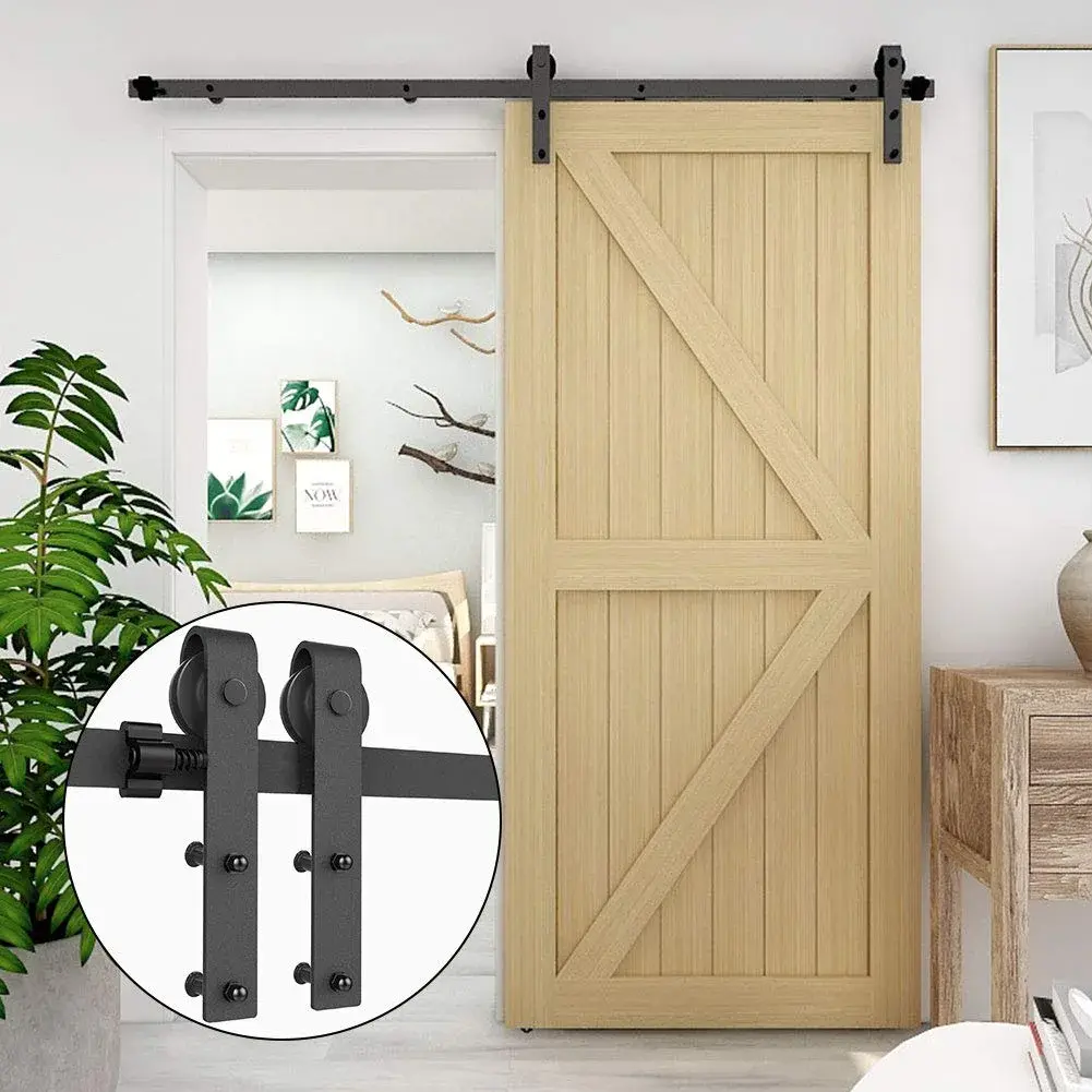 CCJH 6.6FT Sliding Barn Door Hardware Kit Black Carbon Steel | Heavy Duty for Single Wood Door - main product image
