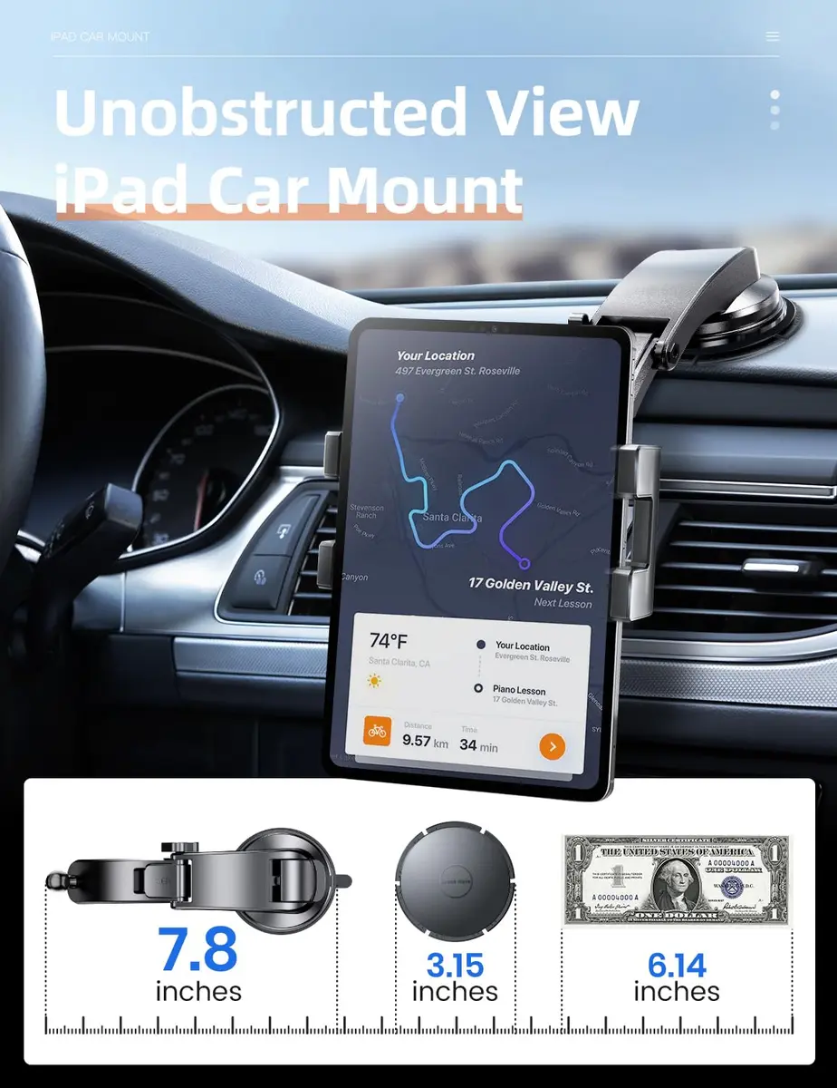eSamcore Dashboard Tablet Holder for Car Truck iPad Stand with Suction Cup Mount, Black | Fits 6"-11" Tablets & Large Phones - view 2