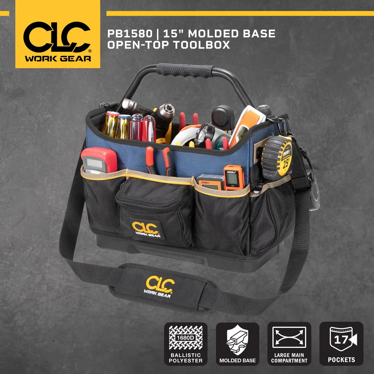 Custom Leathercraft PB1580 15" Molded Base Open-Top Toolbox | Heavy-Duty Tool Carrier for Worksites - view 4