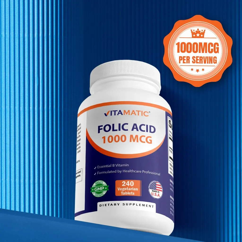 Vitamatic Folic Acid 1000 mcg (1 mg) | Supports Cell Growth & DNA Synthesis - view 5