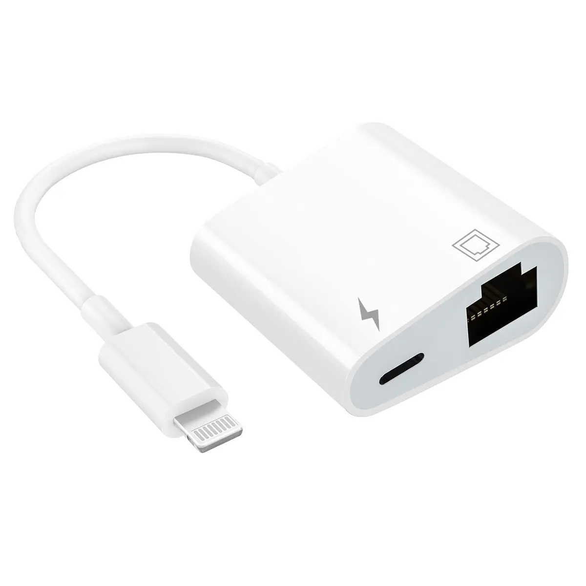 DESOFICON Lightning to Ethernet Adapter 2 in 1 | Fast Ethernet & Charge Port for iPhone/iPad (0.5kg, 9.7in) - main product image
