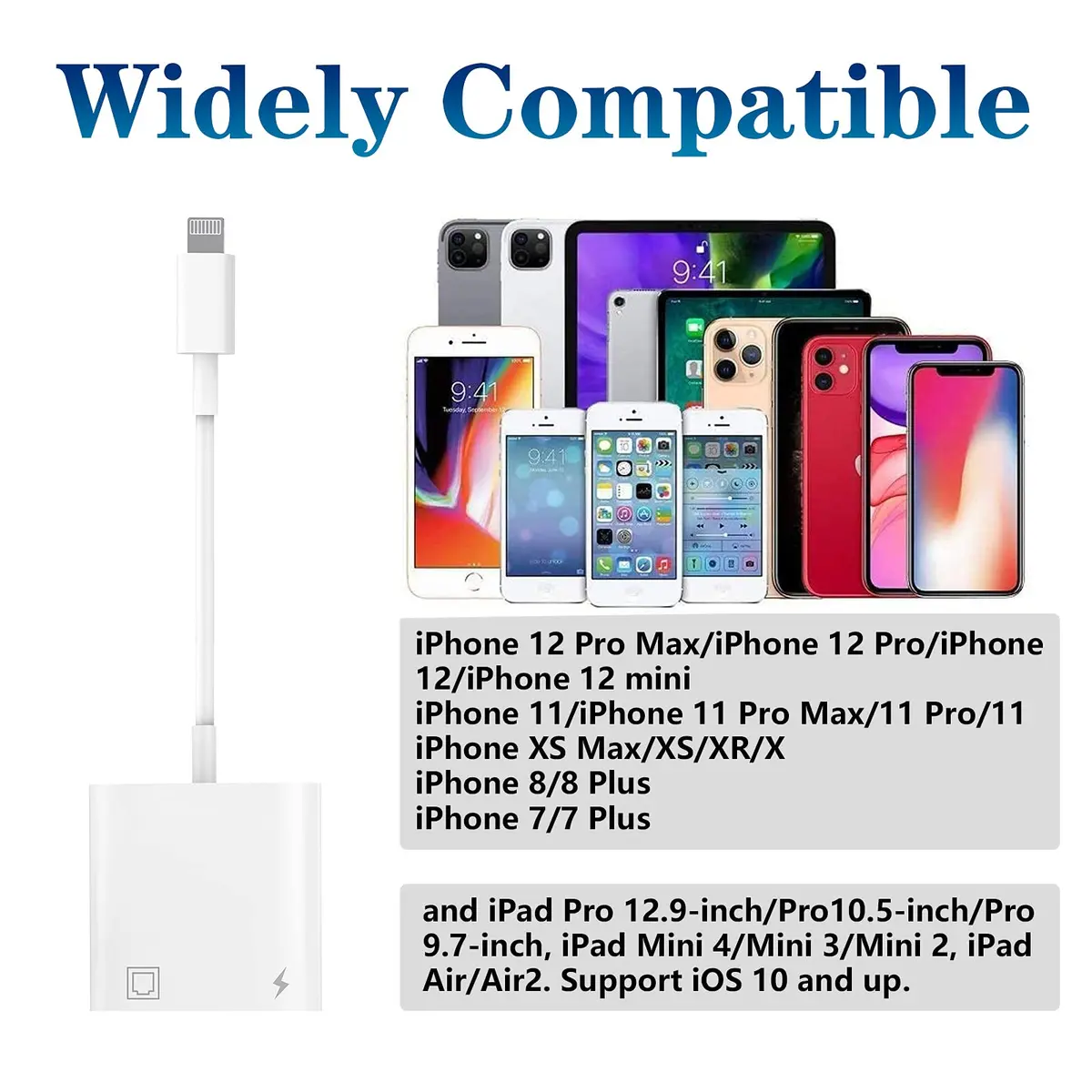 DESOFICON Lightning to Ethernet Adapter 2 in 1 | Fast Ethernet & Charge Port for iPhone/iPad (0.5kg, 9.7in) - view 5