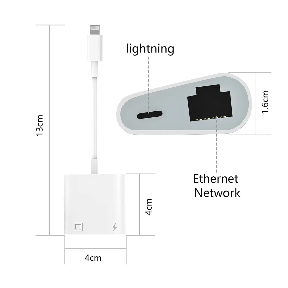 DESOFICON Lightning to Ethernet Adapter 2 in 1 | Fast Ethernet & Charge Port for iPhone/iPad (0.5kg, 9.7in) - view 8