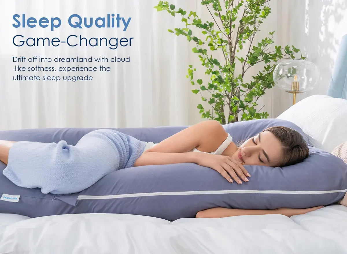 QUEEN ROSE Cooling U-Shaped Pregnancy Pillow 55in (140cm) with Cooling Silky Jersey Cover | Full Body Maternity Support Pillow - view 4