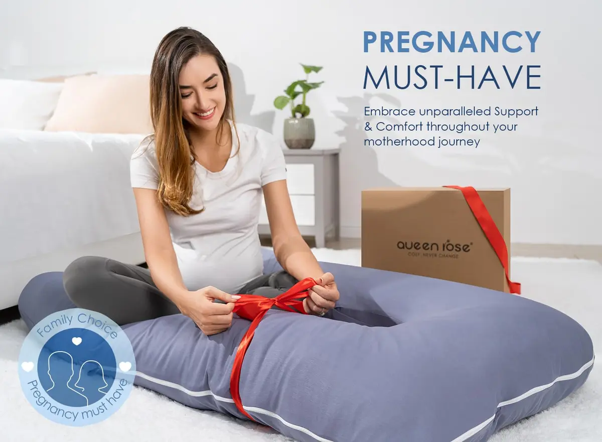 QUEEN ROSE Cooling U-Shaped Pregnancy Pillow 55in (140cm) with Cooling Silky Jersey Cover | Full Body Maternity Support Pillow - view 5