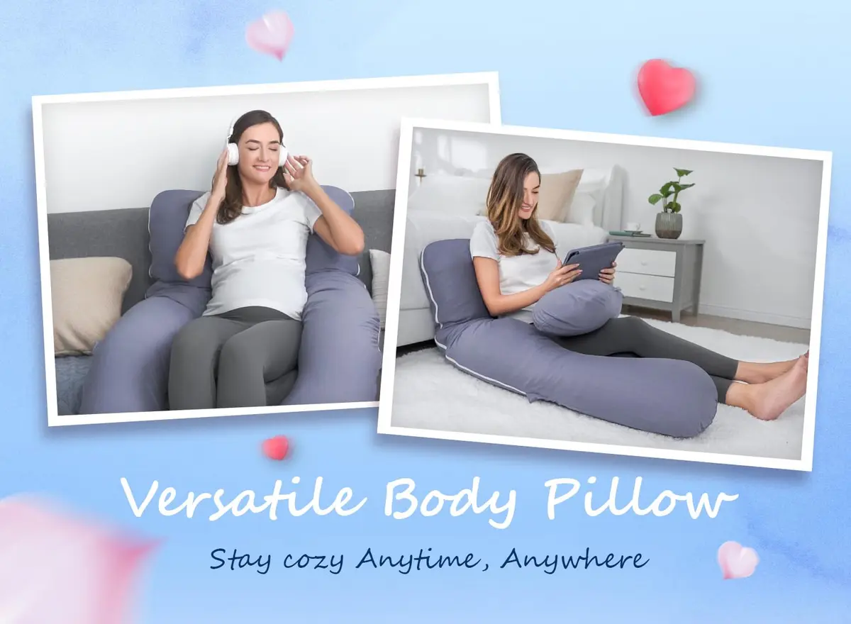 QUEEN ROSE Cooling U-Shaped Pregnancy Pillow 55in (140cm) with Cooling Silky Jersey Cover | Full Body Maternity Support Pillow - view 6