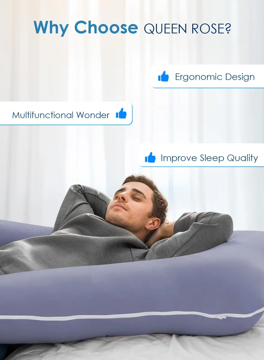 QUEEN ROSE Cooling U-Shaped Pregnancy Pillow 55in (140cm) with Cooling Silky Jersey Cover | Full Body Maternity Support Pillow - view 7