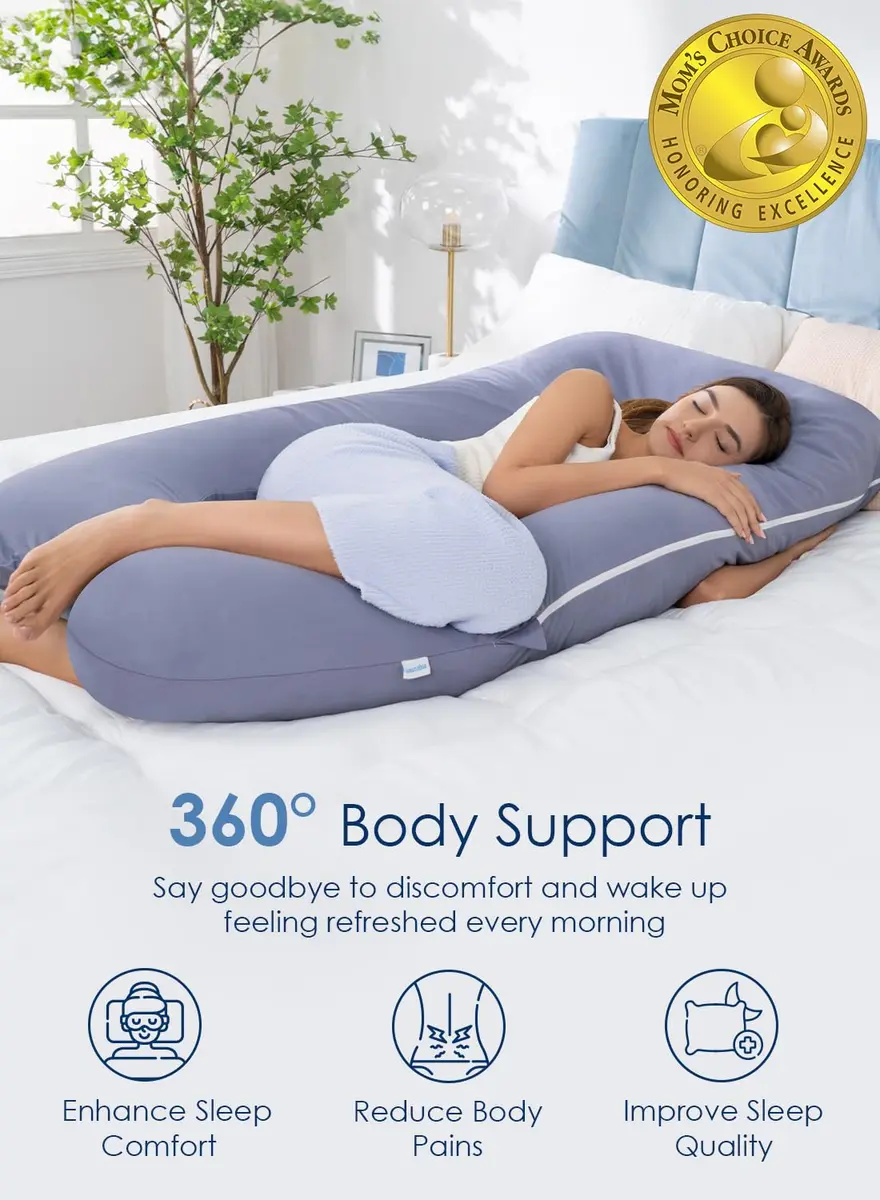 QUEEN ROSE Cooling U-Shaped Pregnancy Pillow 55in (140cm) with Cooling Silky Jersey Cover | Full Body Maternity Support Pillow - view 2