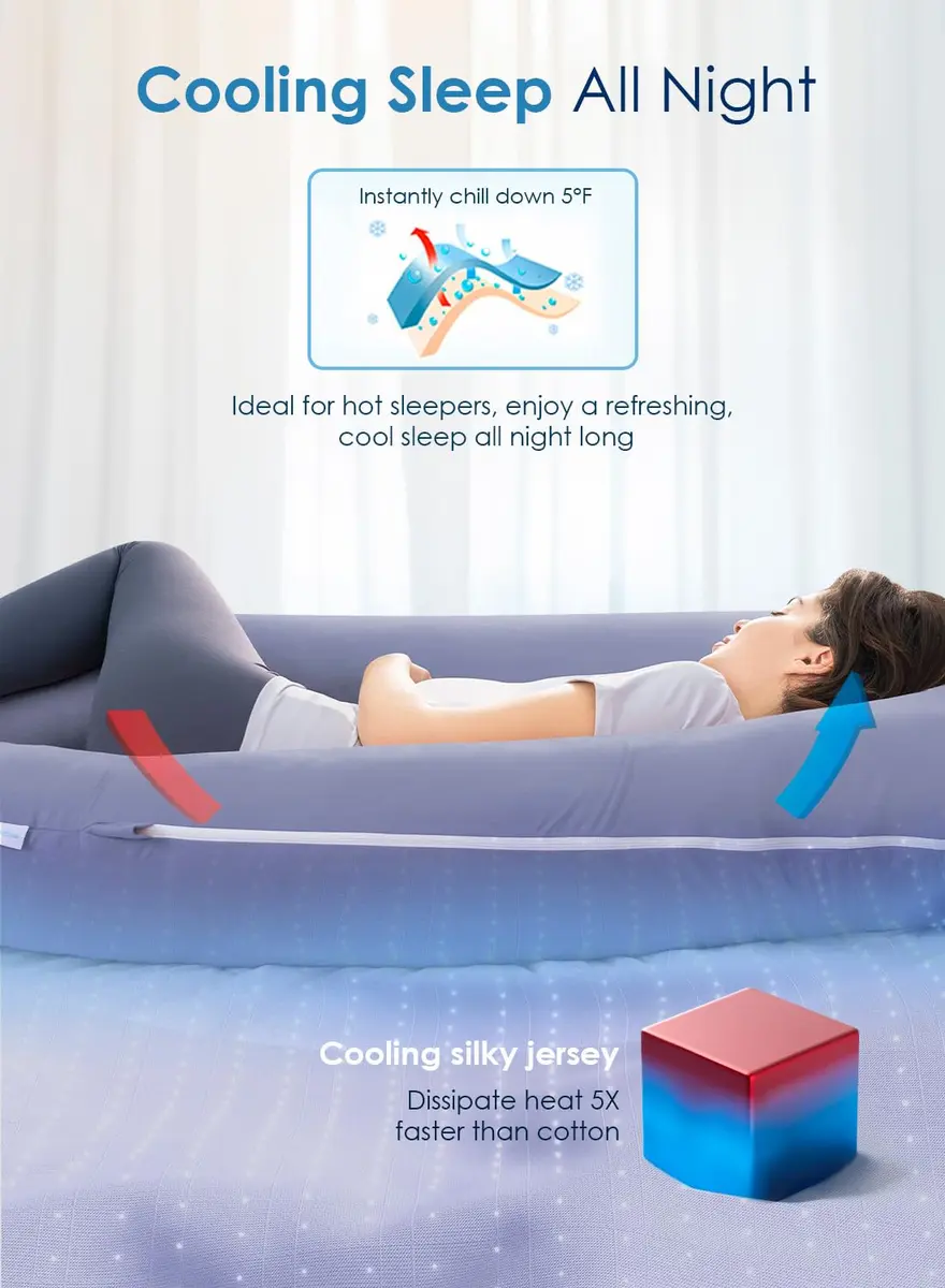 QUEEN ROSE Cooling U-Shaped Pregnancy Pillow 55in (140cm) with Cooling Silky Jersey Cover | Full Body Maternity Support Pillow - view 3