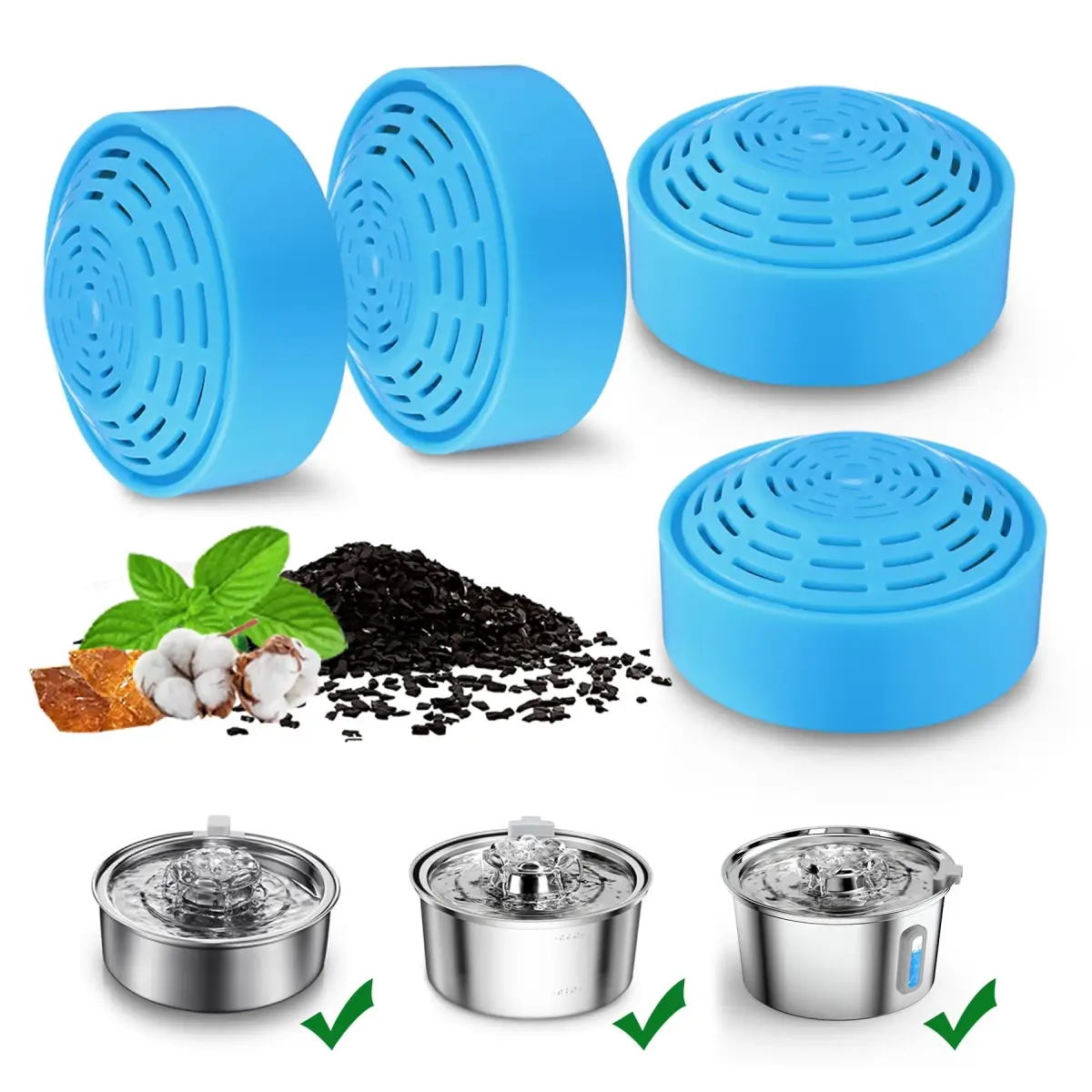 OYES Cat Water Fountain Filters 4 Pack | Compatible with 2.0L/67oz Stainless Steel Pet Fountains - main product image