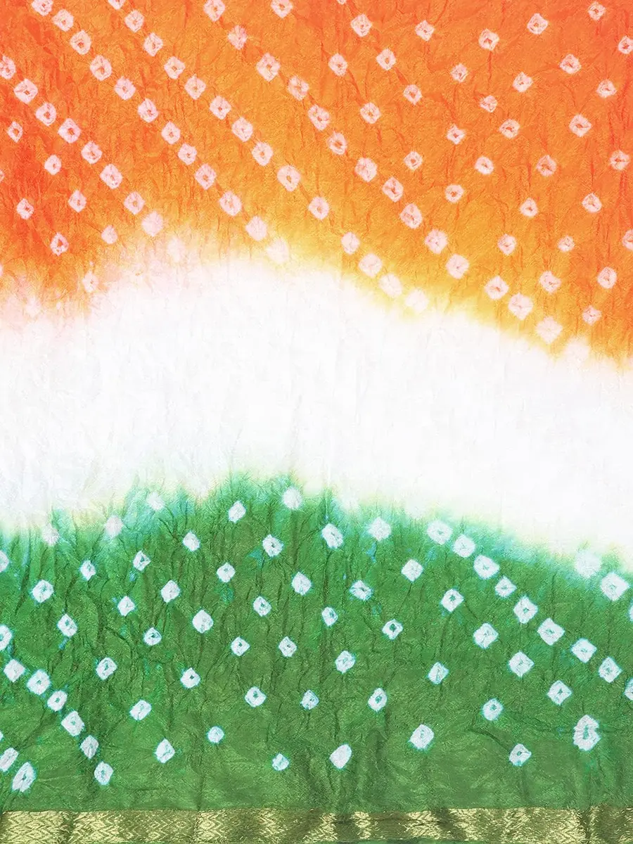 DUPATTA BAZAAR Women's Tiranga Bandhini Silk Dupatta 2.4m (8ft) | Patriotic Tricolour for Independence Day - view 6