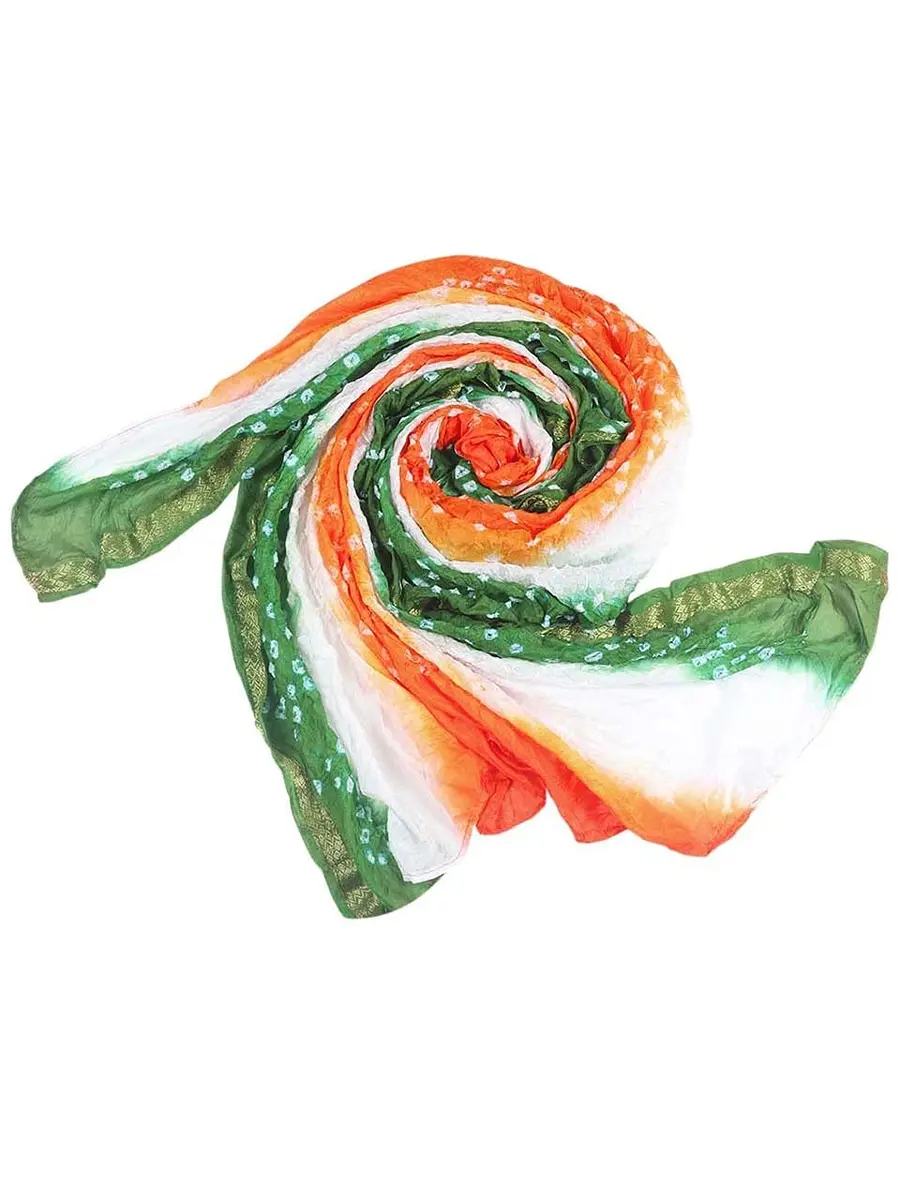 DUPATTA BAZAAR Women's Tiranga Bandhini Silk Dupatta 2.4m (8ft) | Patriotic Tricolour for Independence Day - view 7