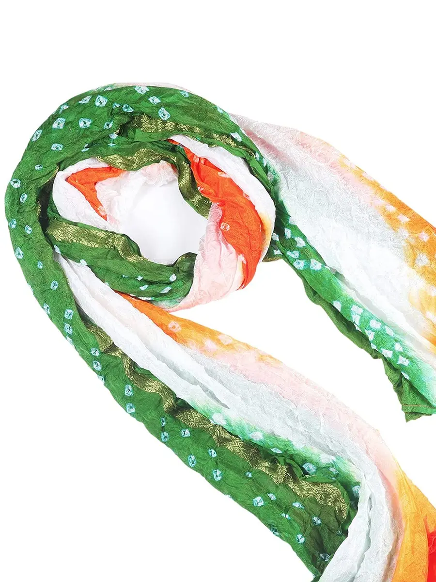 DUPATTA BAZAAR Women's Tiranga Bandhini Silk Dupatta 2.4m (8ft) | Patriotic Tricolour for Independence Day - view 8