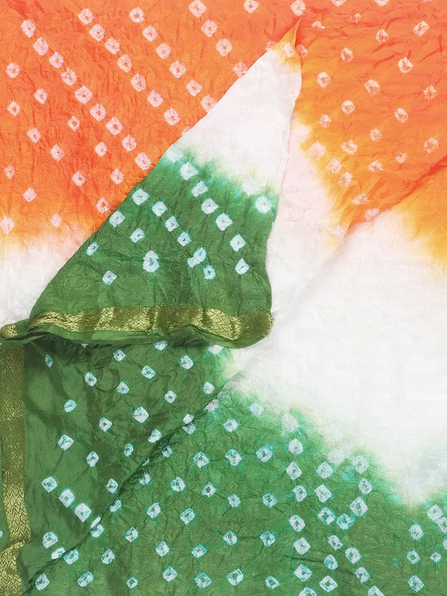 DUPATTA BAZAAR Women's Tiranga Bandhini Silk Dupatta 2.4m (8ft) | Patriotic Tricolour for Independence Day - view 2