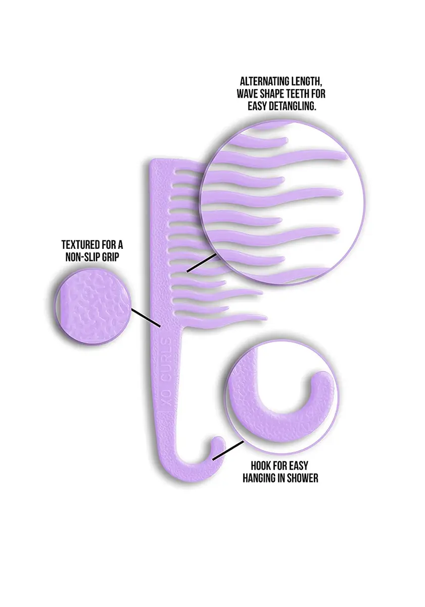 XO Curls Shower Detangling Hair Comb, Wide Tooth, Lavender | Gentle on Curly & Wavy Hair - view 3