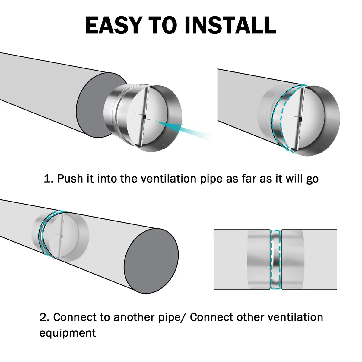 Kikerike 4 Inch Galvanized Steel Backdraft Damper Duct Insert | Prevents Air Recirculation - view 5