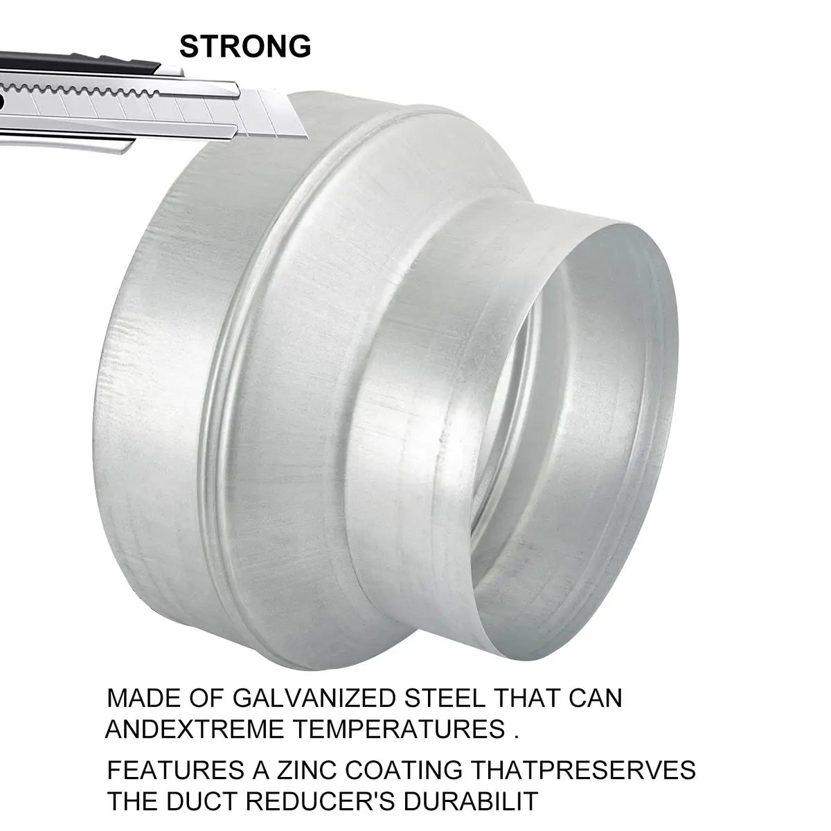 Kikerike Galvanized Steel Duct Reducer 8 inch to 6 inch | HVAC Ventilation Adapter - view 5