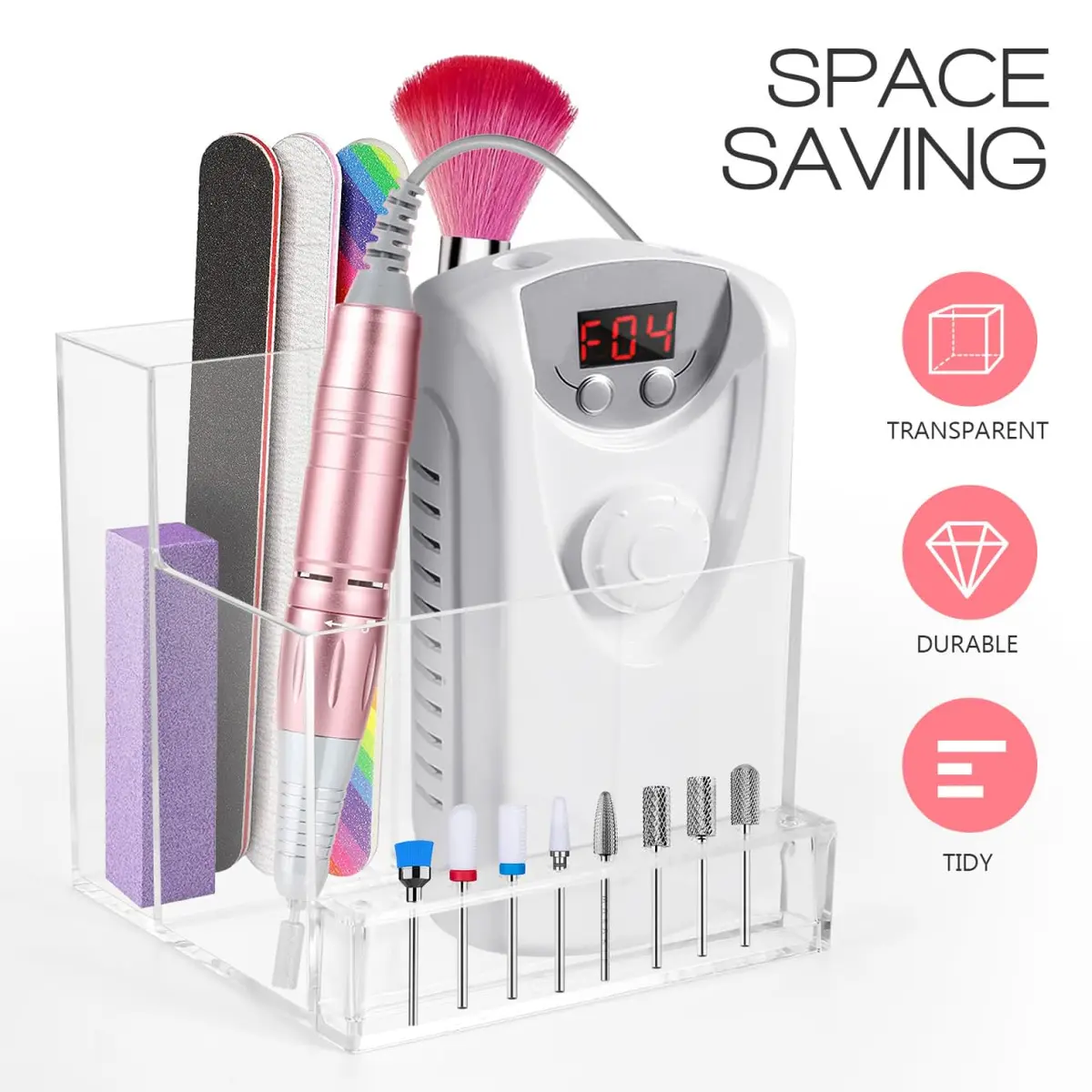 FRCOLOR Nail Drill Grinding Bit Holder Box | Nail Art Storage Organizer 10.3x9.7cm - view 3