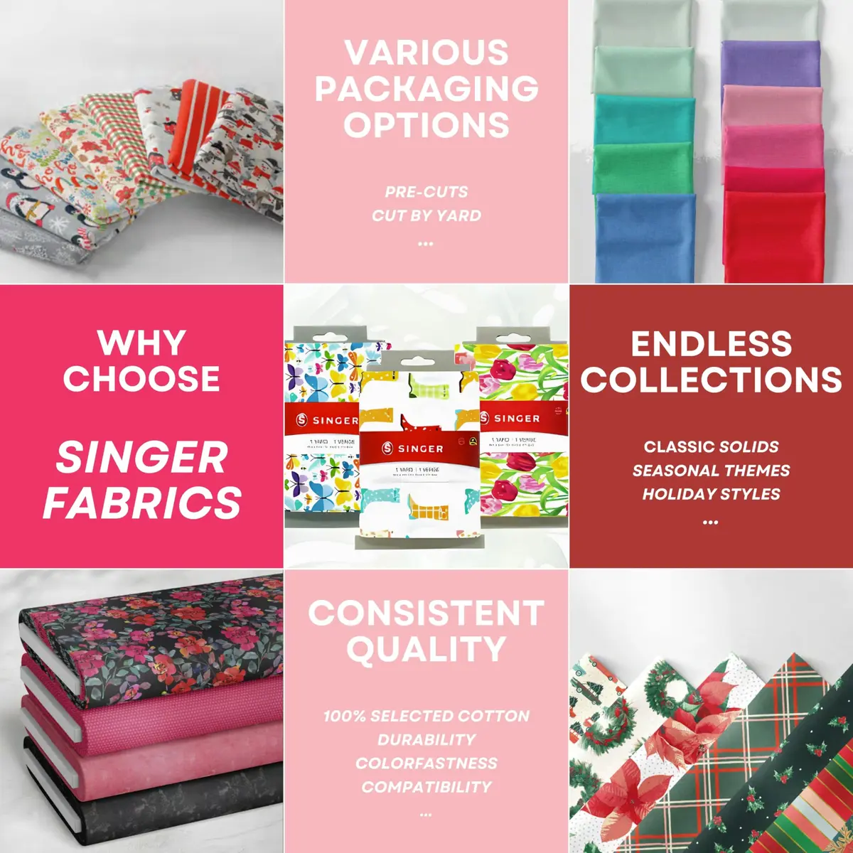 SINGER Fabrics 100% Cotton Quilting Fabric 2 Yard Precut | Bright Red for Sewing & Crafting - view 3