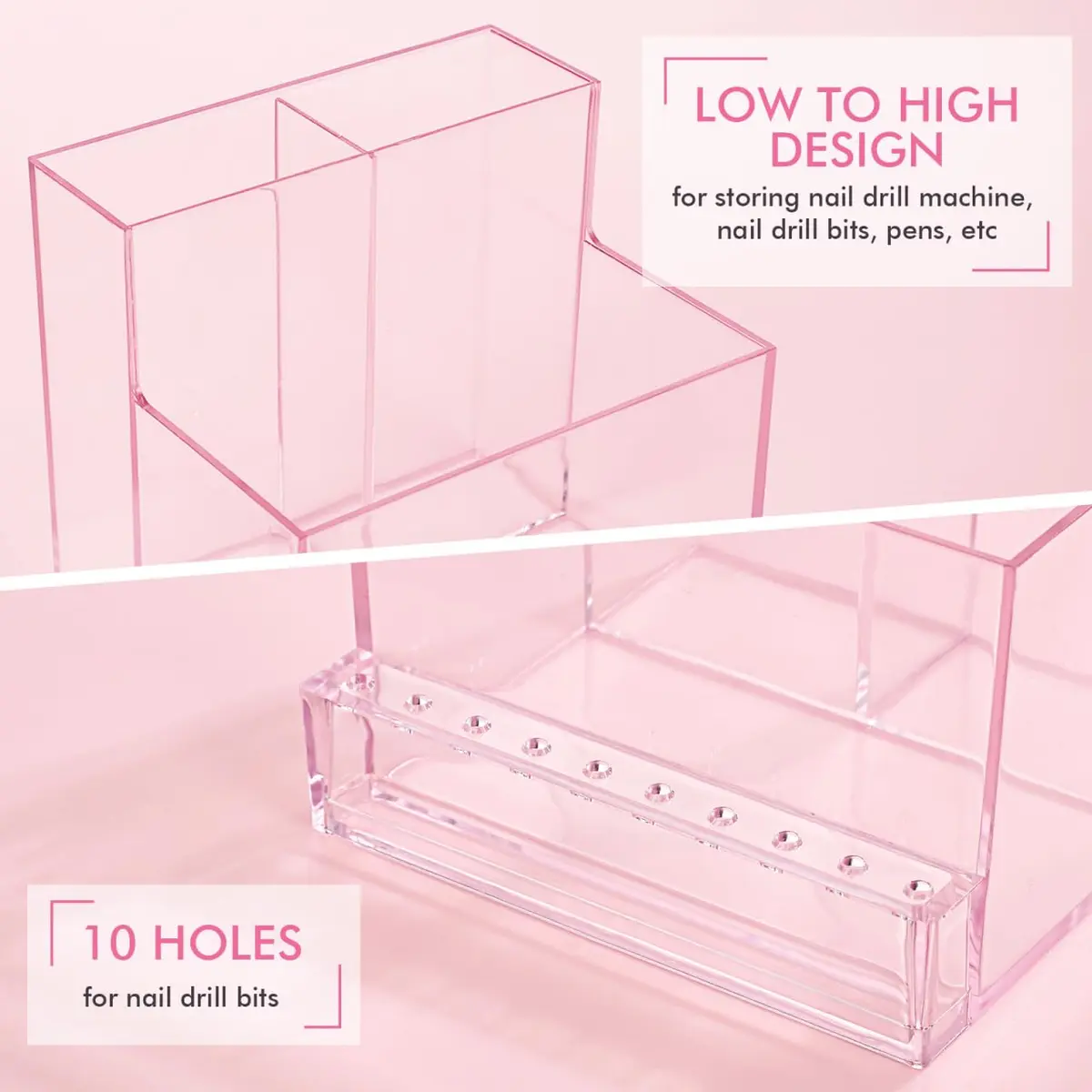 FRCOLOR Nail Drill Holder 10 Holes Pink | Acrylic Nail Organizer for Nails & Bits - view 3