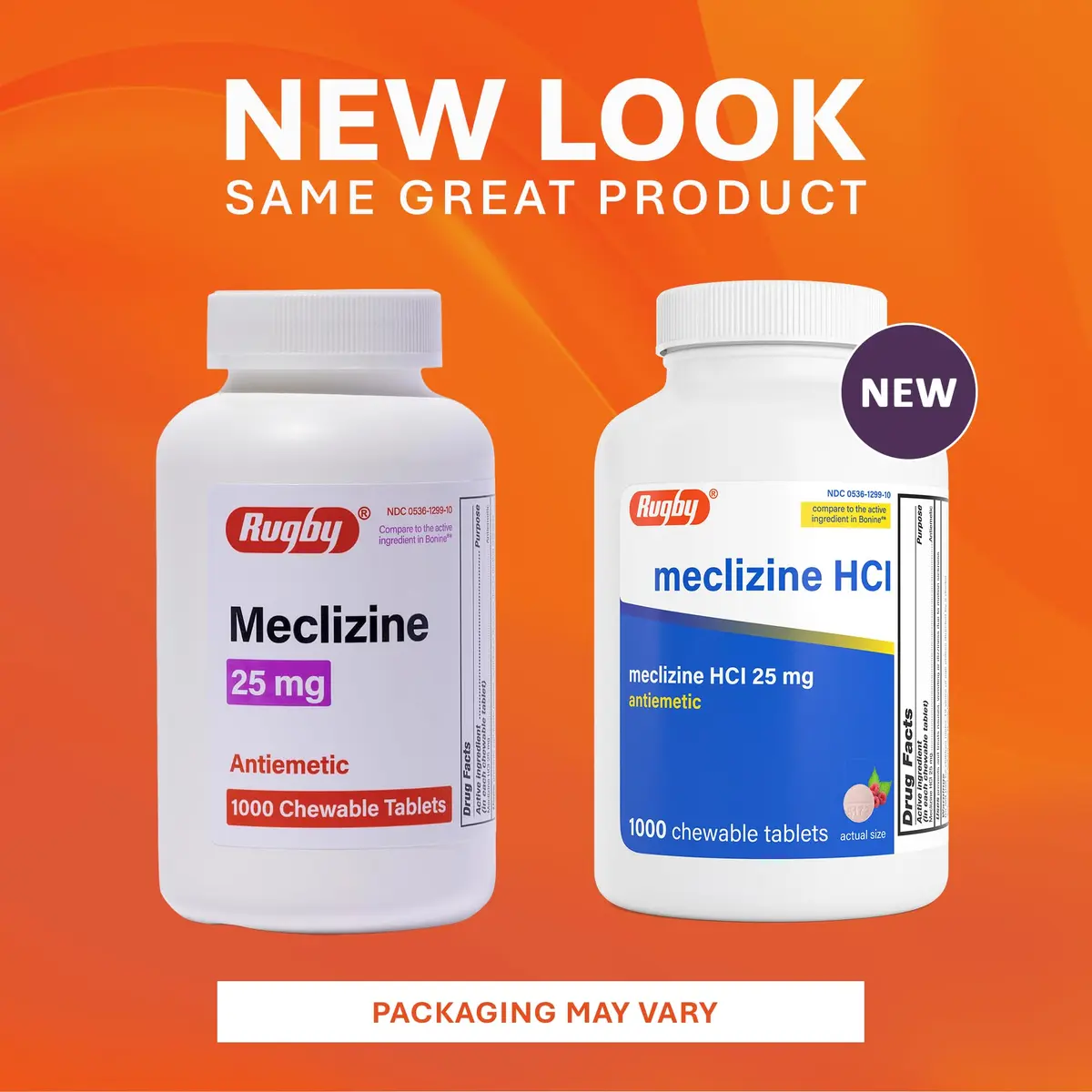 RUGBY LABORATORIES Meclizine HCl 25mg Chewable Tablets 1000 Count | Motion Sickness Relief for Travel - view 3