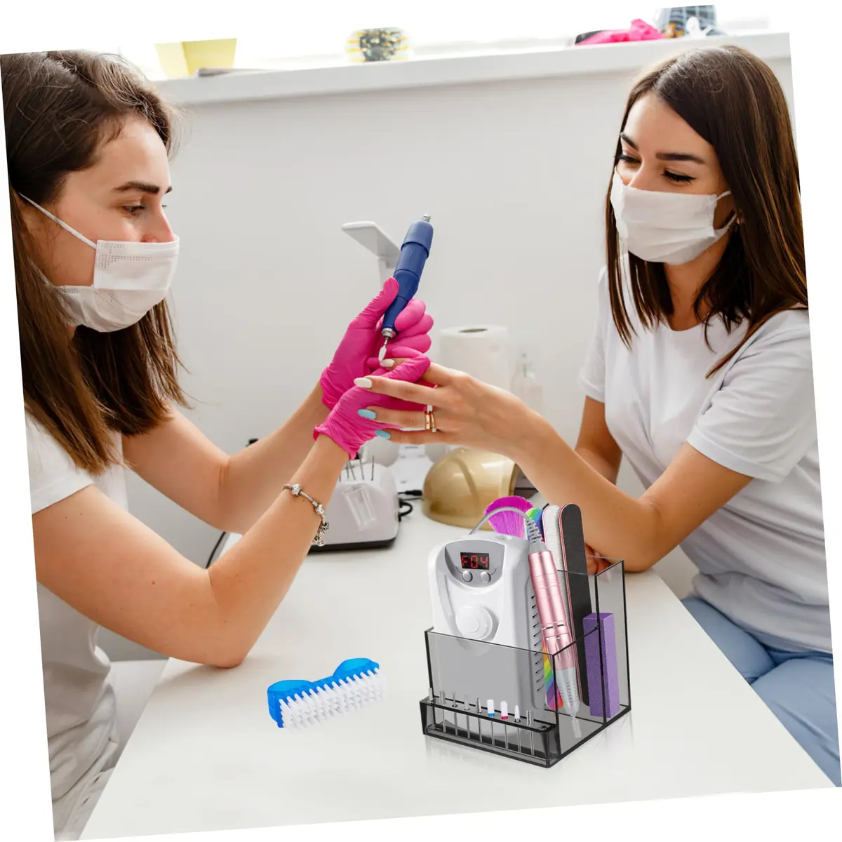 FRCOLOR Nail Drill Grinding Bit Holder Box 10.3x9.7cm Black | Professional Nail Art Organizer - view 4
