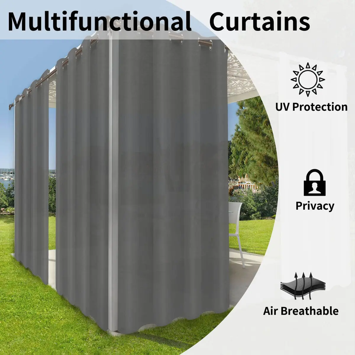OutdoorLines Waterproof Indoor Outdoor Curtains for Patio | UV & Fade Resistant Polyester, 52"W x 84"L - view 4