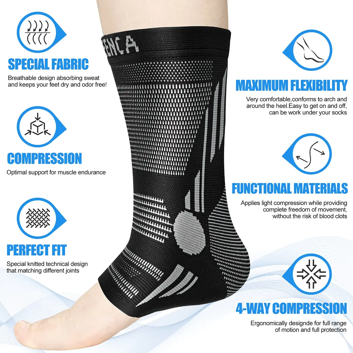 NEENCA Foot & Ankle Brace Socks for Sprained-Ankle Compression Sleeves Set | Medical Grade Support for Pain Relief & Sports Protection - view 2