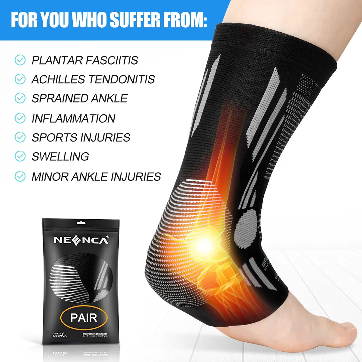 NEENCA Foot & Ankle Brace Socks for Sprained-Ankle Compression Sleeves Set | Medical Grade Support for Pain Relief & Sports Protection - view 3