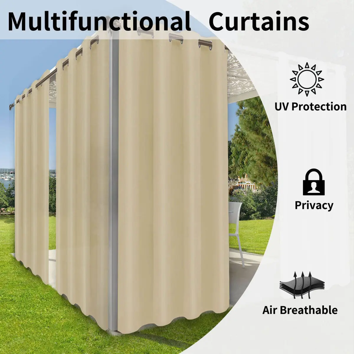 OutdoorLines Waterproof Indoor Outdoor Curtains for Patio | UV & Fade Resistant Polyester, 52W x 108L Inch - view 4