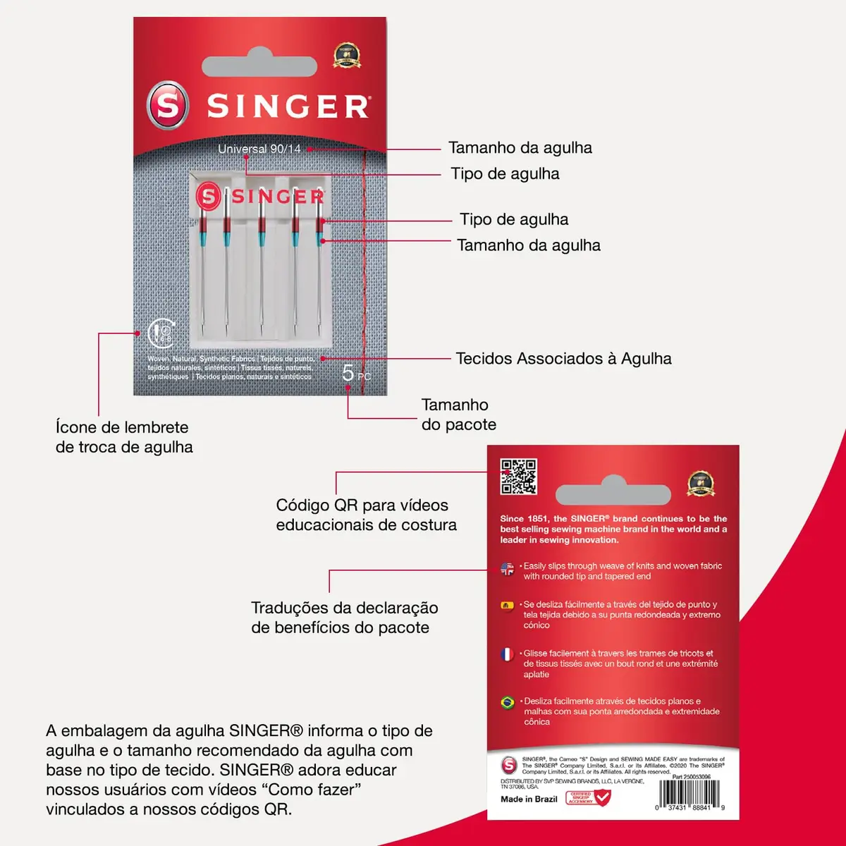 SINGER Stretch 2045 Sewing Machine Needles, Size 90/14, 10-Pack | Ball Point for Knits & Jersey - view 3