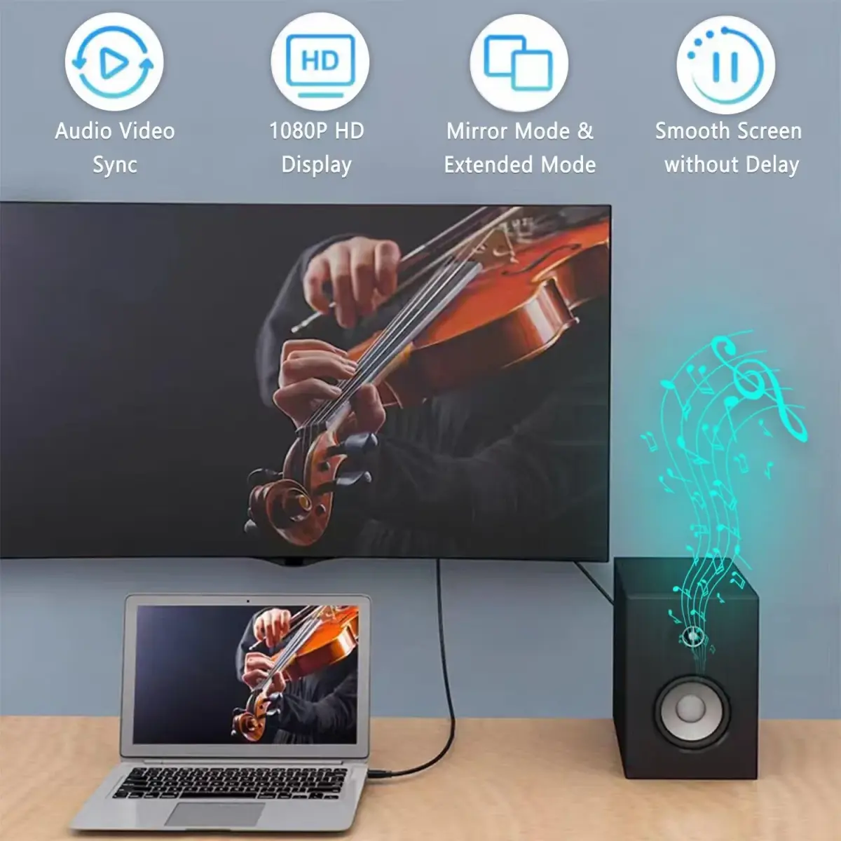 AKWOR USB to HDMI Adapter Cable 2m (6.6ft) | Connects Windows Laptops to Monitors & TVs - view 3