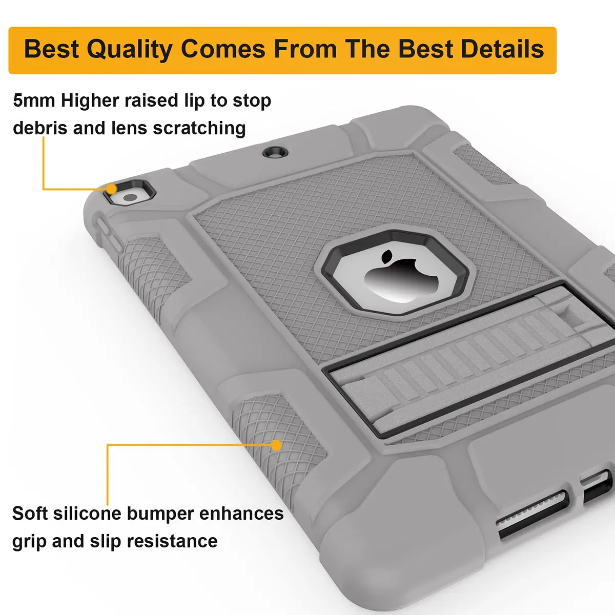 rantice iPad Case, Hybrid Shockproof Rugged Drop Protection Cover with Kickstand for 10.2'' iPad (2021/2020/2019) (Gray+Black) | Drop & Bump Safe - view 5